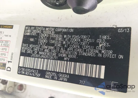 2013 Toyota 4Runner Sr5 из США, поврежденный, VIN JTEBU5JR6D5136791